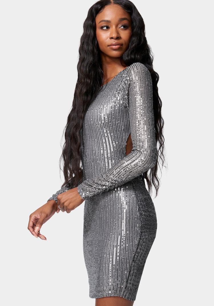 Bebe Open Back Sparkle Mini Dress