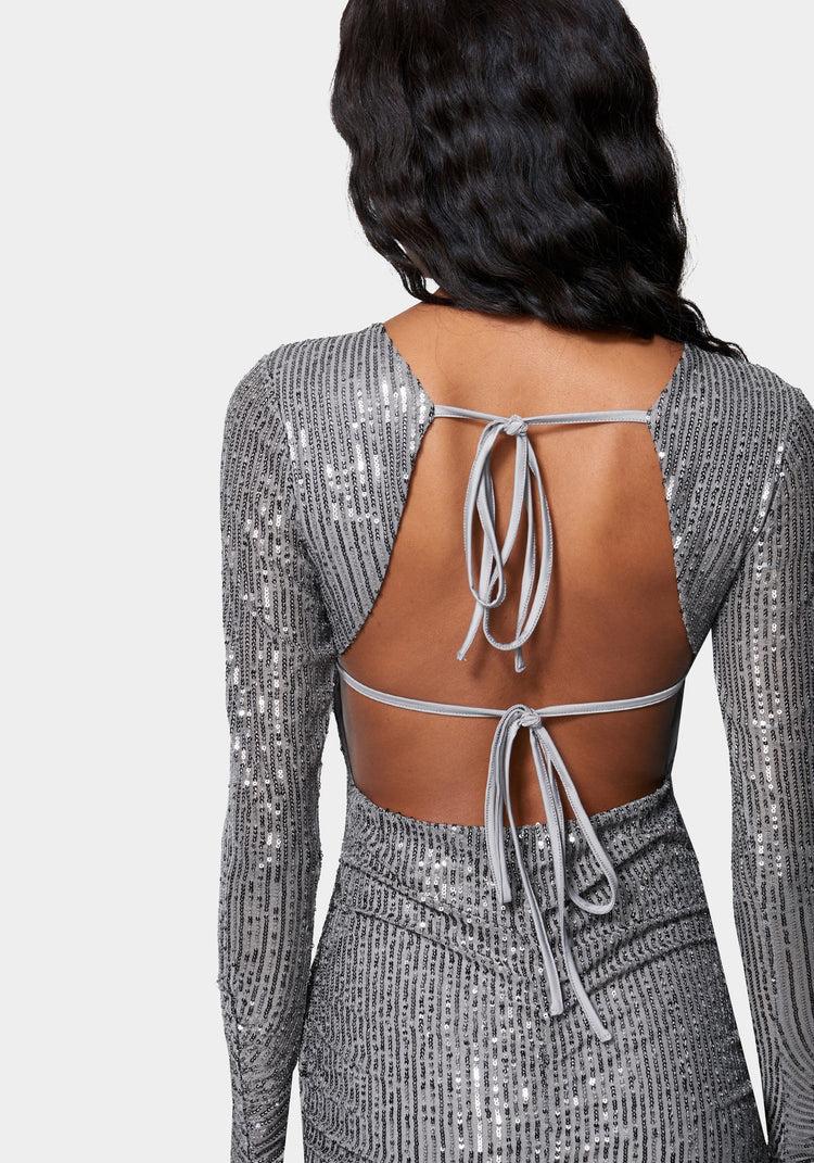 Bebe Open Back Sparkle Mini Dress
