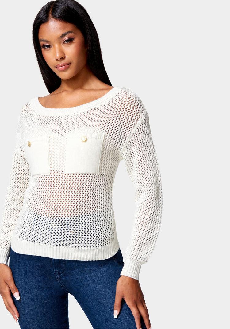 bebe Open Knit Pocket Detail Sweater