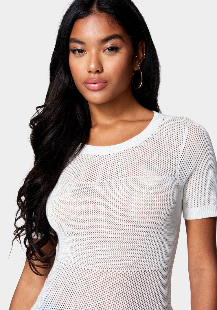 Bebe Open Knit Short Sleeve Sweater