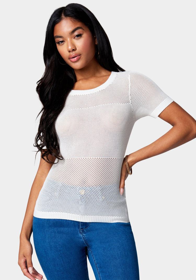 bebe Open Knit Short Sleeve Sweater