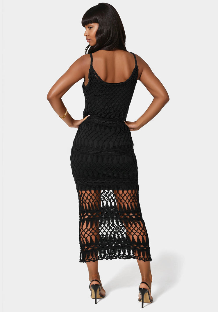 Bebe Openwork Crochet Maxi Dress