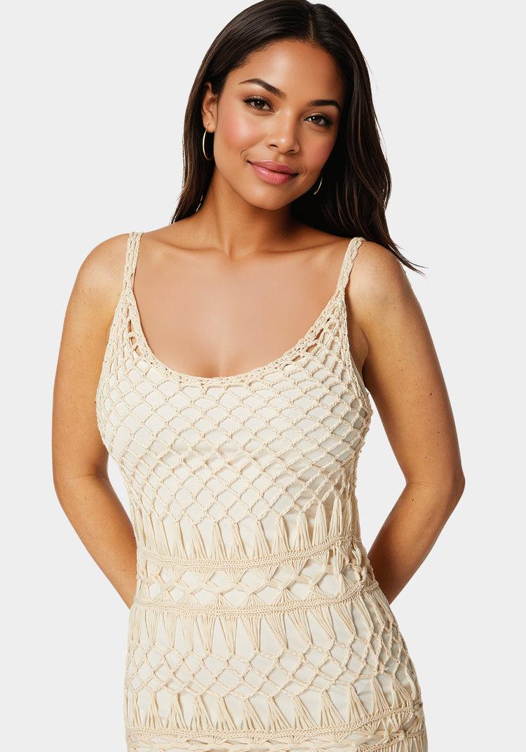 Bebe Openwork Crochet Maxi Dress