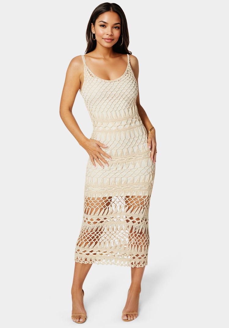 bebe Openwork Crochet Maxi Dress