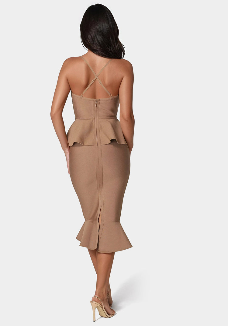 Bebe Peplum Bandage Midi Dress