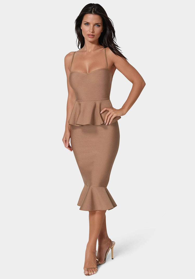 bebe Peplum Bandage Midi Dress