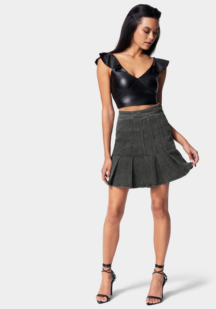 Bebe Pleated Denim Skirt