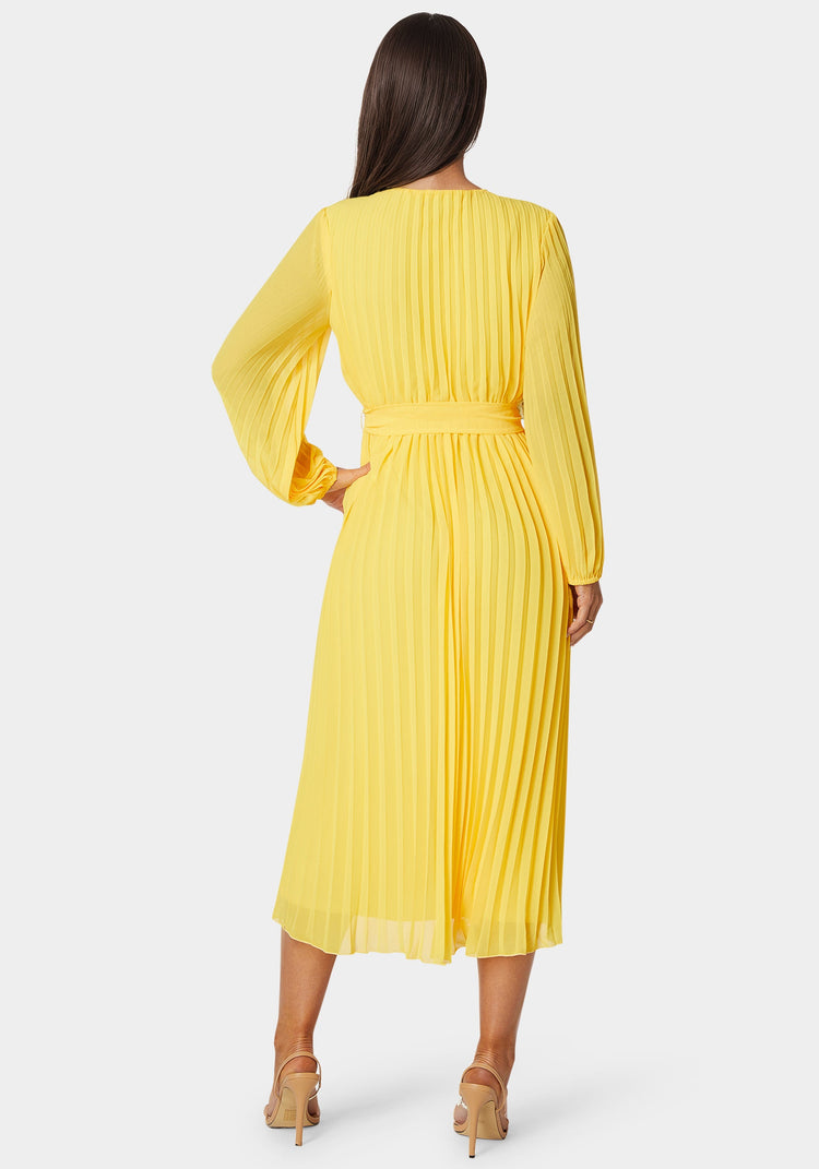 Bebe Pleated Gown With Long Sleeves