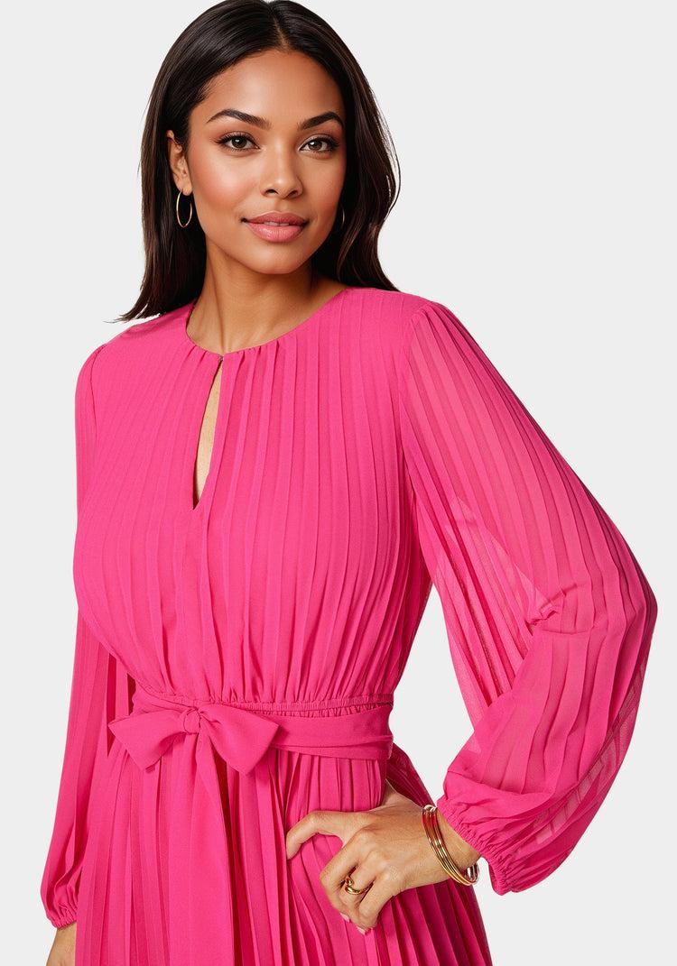 Bebe Pleated Gown With Long Sleeves
