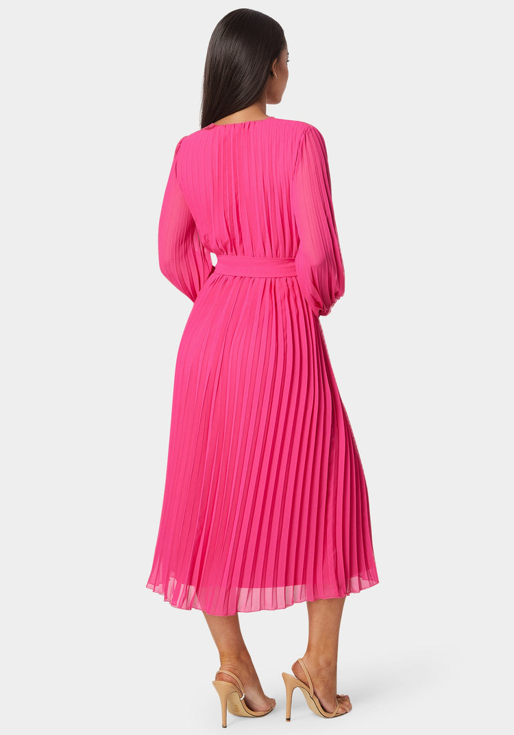 Bebe Pleated Gown With Long Sleeves