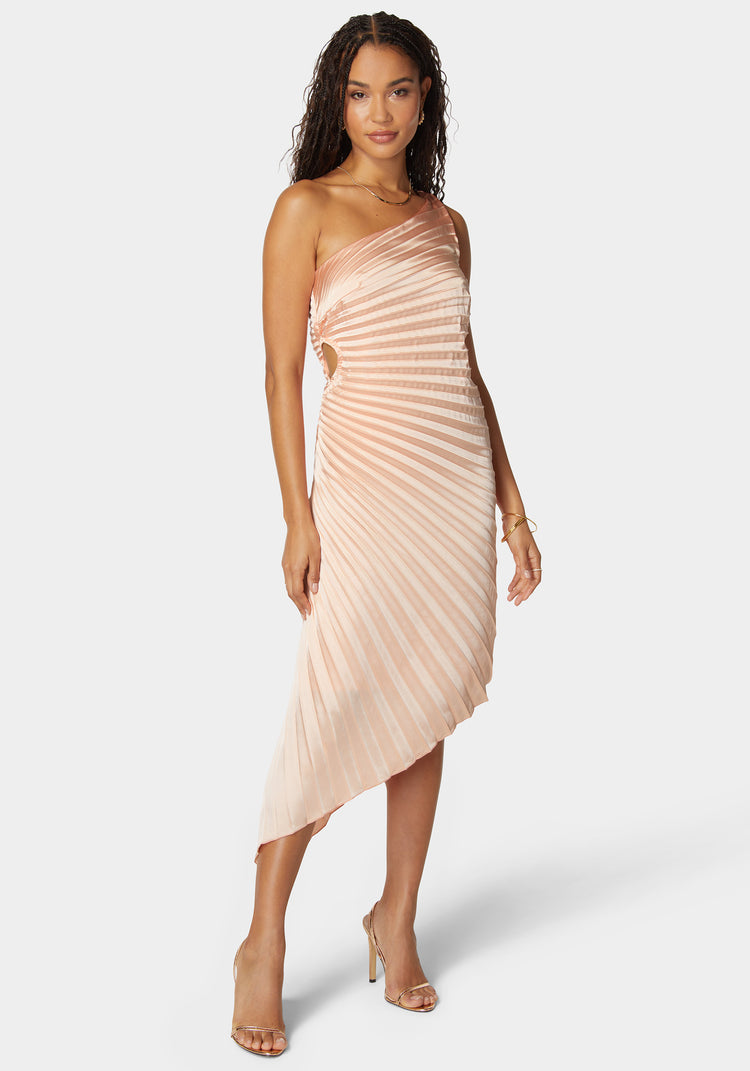 bebe Pleated One Shoulder Gown