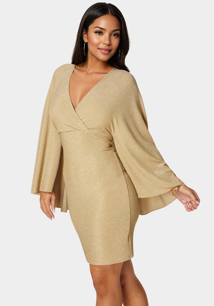 Bebe Plunge Neck Drama Cape Dress