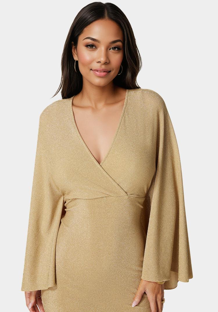 Bebe Plunge Neck Drama Cape Dress