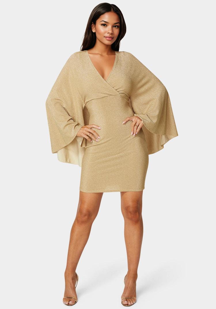 bebe Plunge Neck Drama Cape Dress