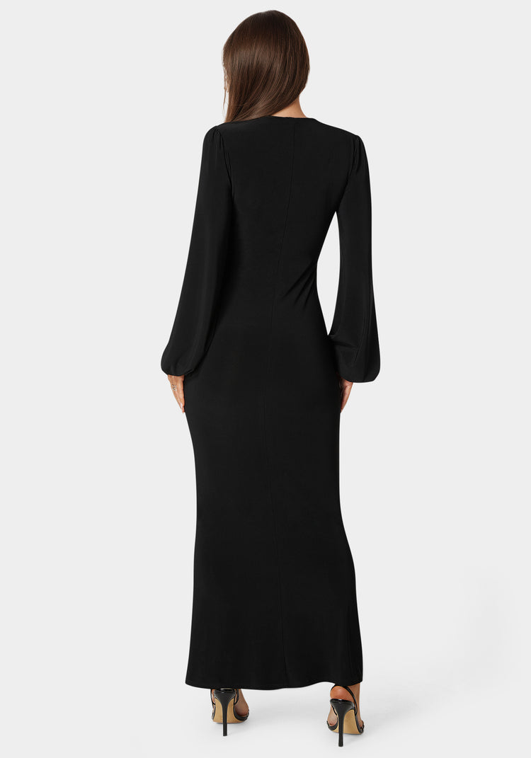 Bebe Poet Sleeve Tie Neck Maxi Dress