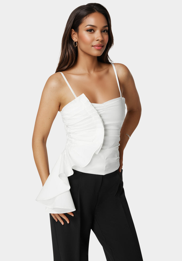 Bebe Poplin Asymmetric Ruffle Top