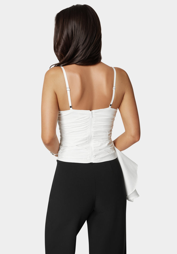 Bebe Poplin Asymmetric Ruffle Top