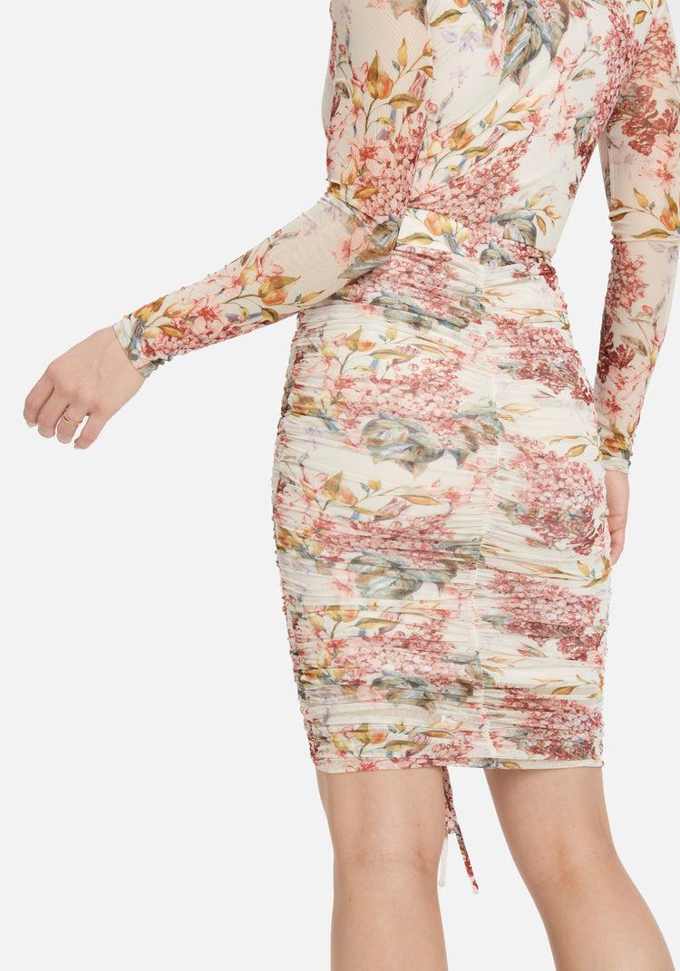 Bebe Printed 4 Way Stretch Mesh Ruched Skirt