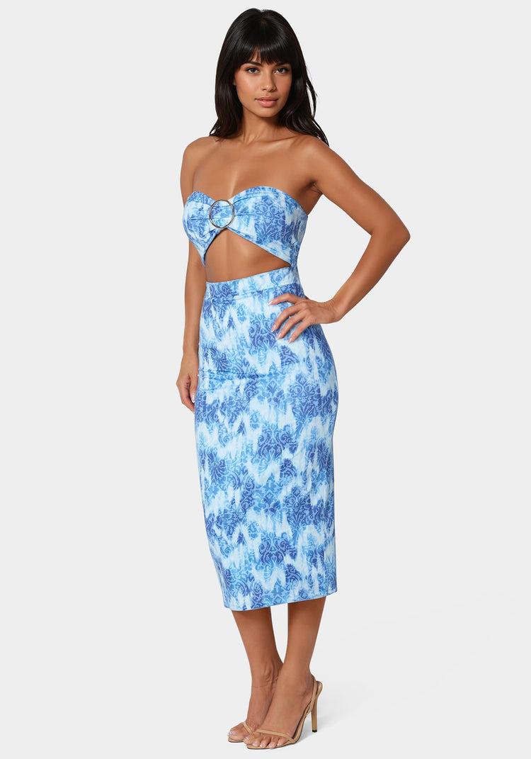 Bebe Printed Front Cutout Midi Dress