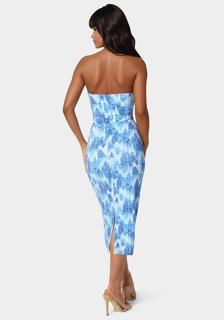 Bebe Printed Front Cutout Midi Dress