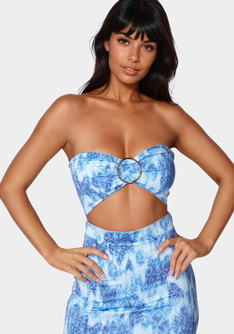 Bebe Printed Front Cutout Midi Dress