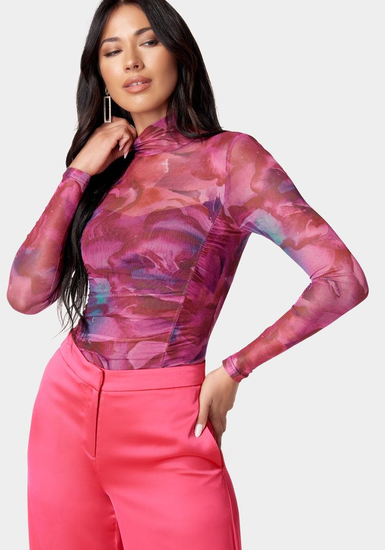 bebe Printed Ruched Bodysuit