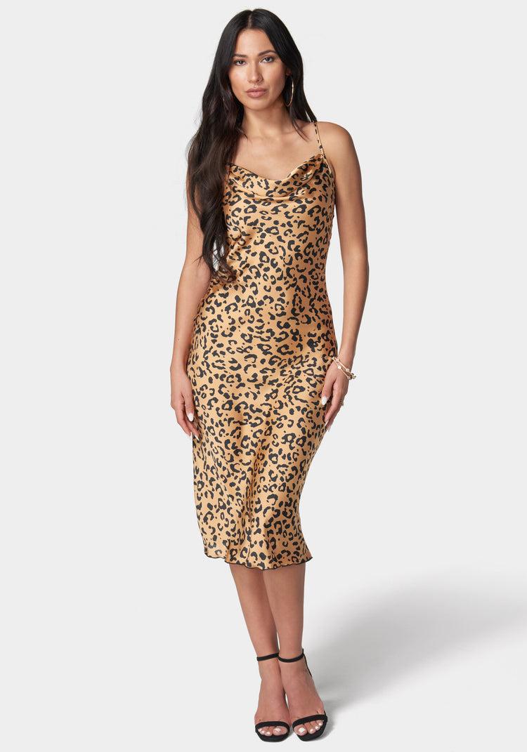 Bebe Printed Satin Midi Dress