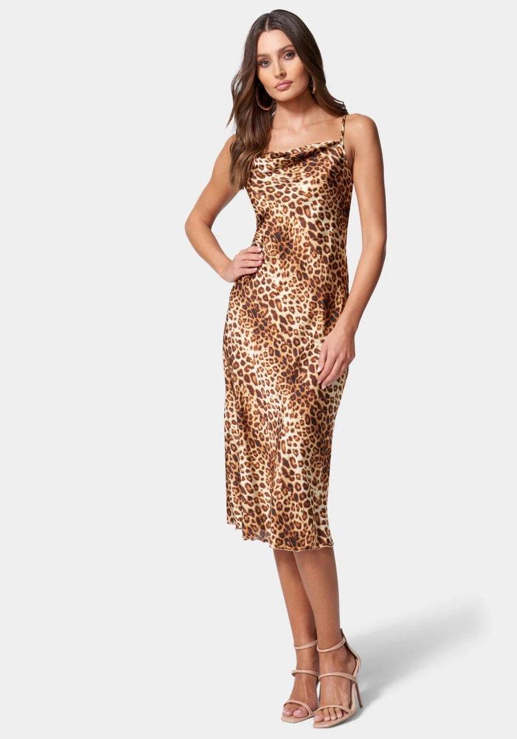 bebe Printed Satin Midi Dress