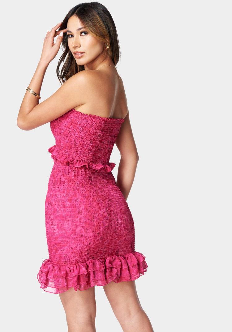 Bebe Printed Smocked Top And Smocked Mini Skirt