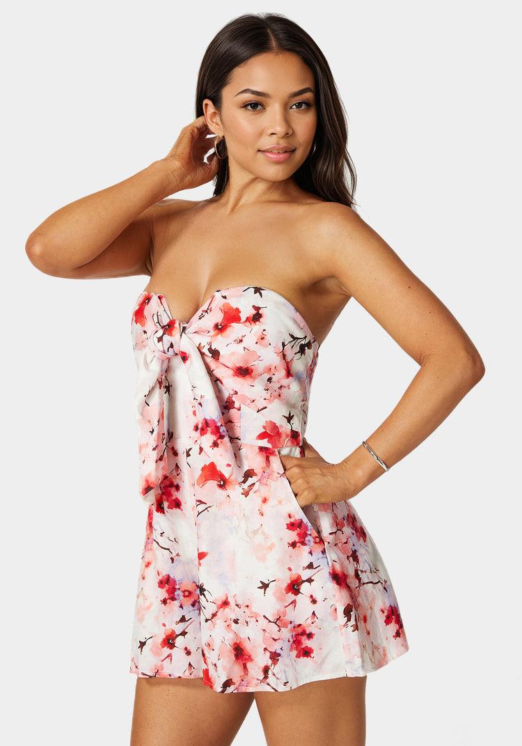 Bebe Printed Tie Front Romper