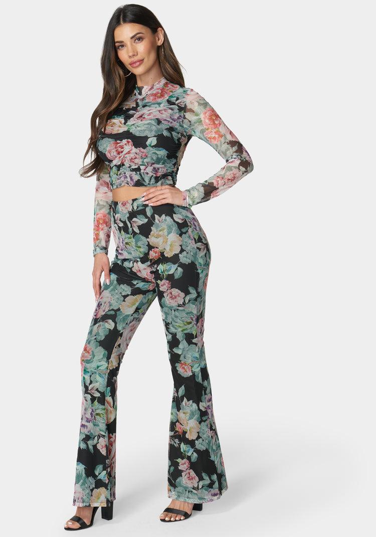 Bebe Printed Two Piece Mesh Jumpsuit