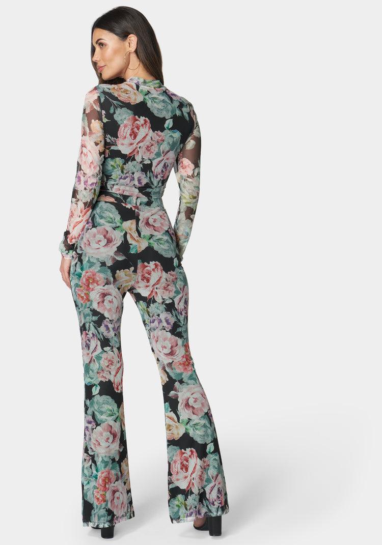 Bebe Printed Two Piece Mesh Jumpsuit