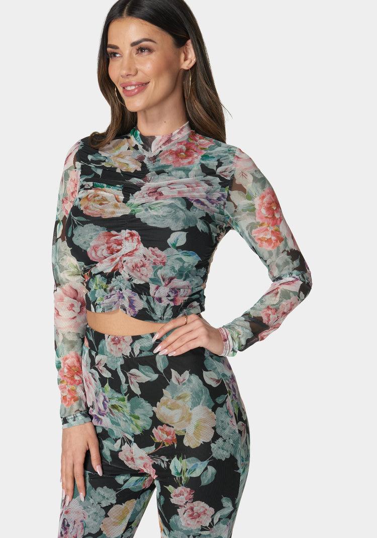 Bebe Printed Two Piece Mesh Jumpsuit