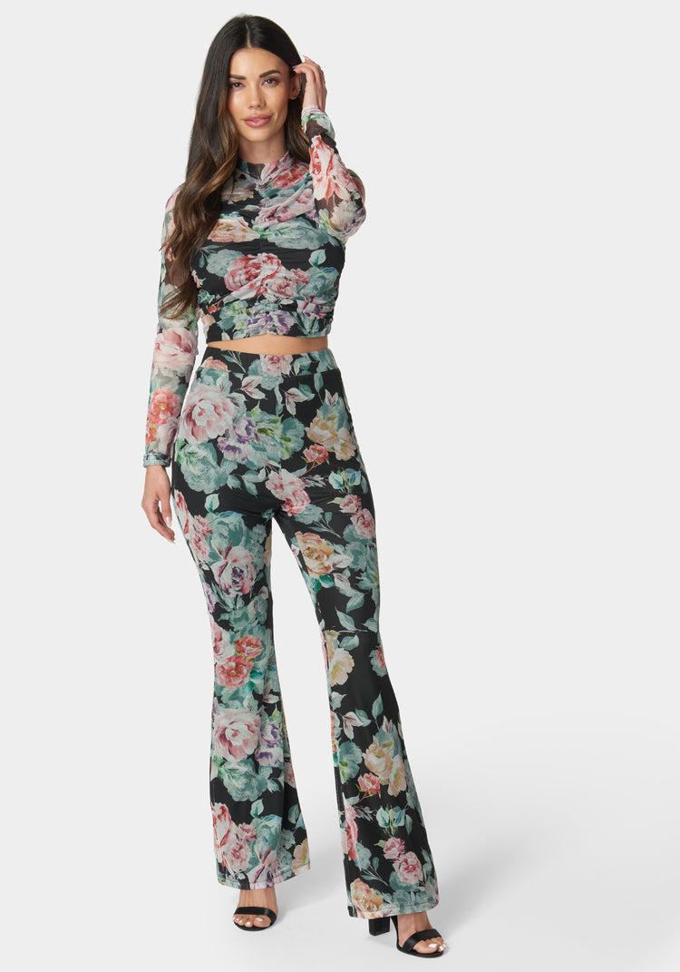 bebe Printed Two Piece Mesh Jumpsuit