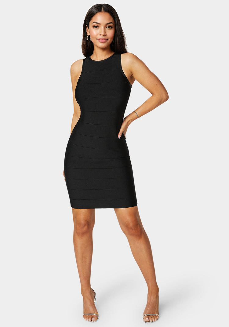 bebe Racer Neck Bandage Short Dress