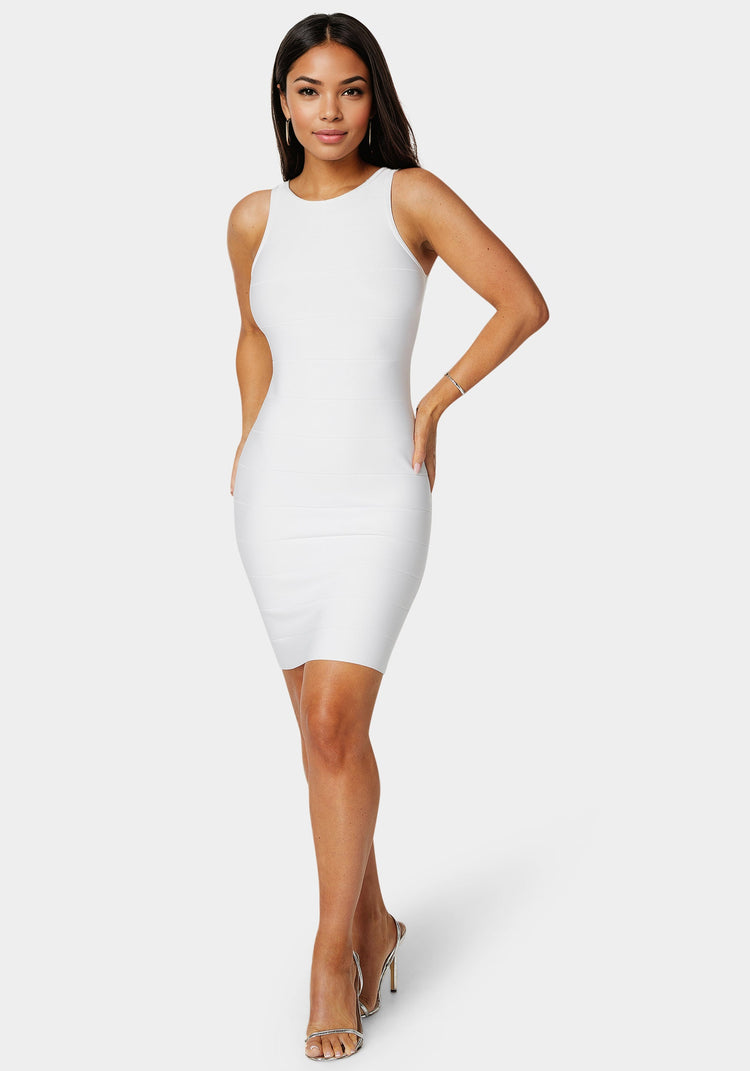 bebe Racer Neck Bandage Short Dress