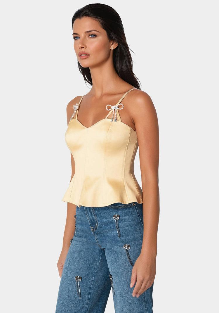 Bebe Rhinestone Bow Satin Corset