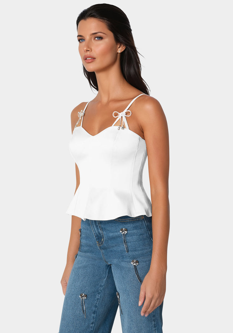 Bebe Rhinestone Bow Satin Corset