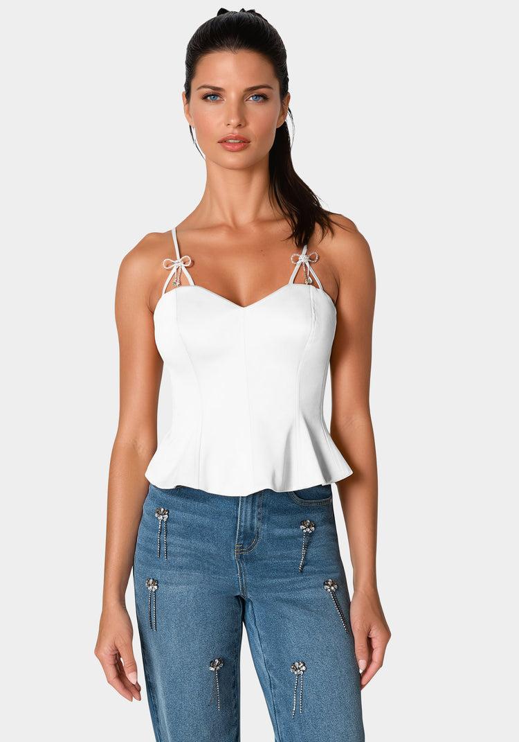 bebe Rhinestone Bow Satin Corset