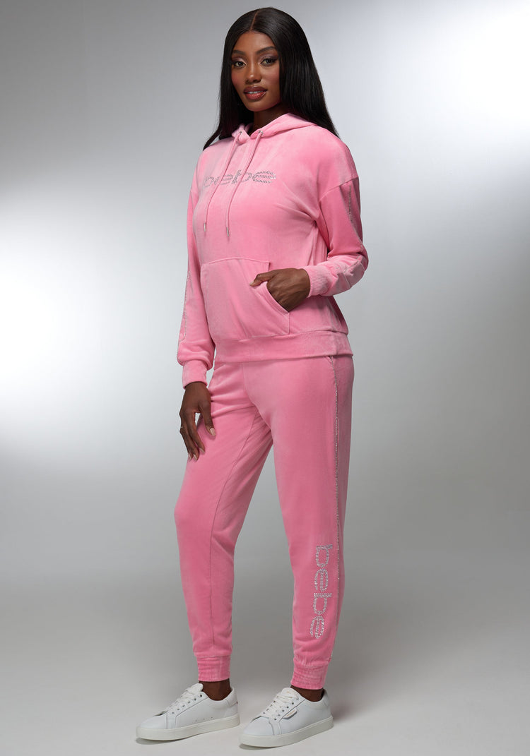 Bebe Rhinestone Detail Velour Jogger