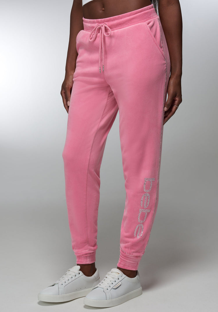 bebe Rhinestone Detail Velour Jogger
