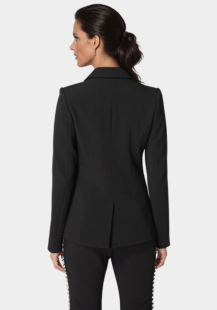 Bebe Rhinestone Detail Woven Twill Blazer