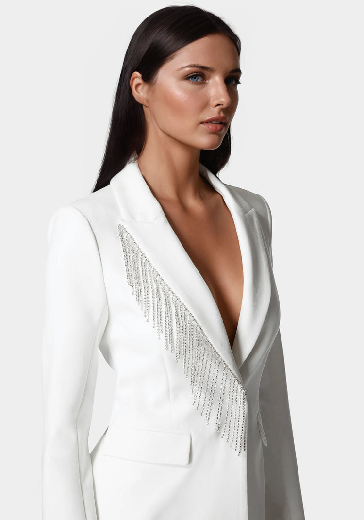 Bebe Rhinestone Fringe Tailored Blazer