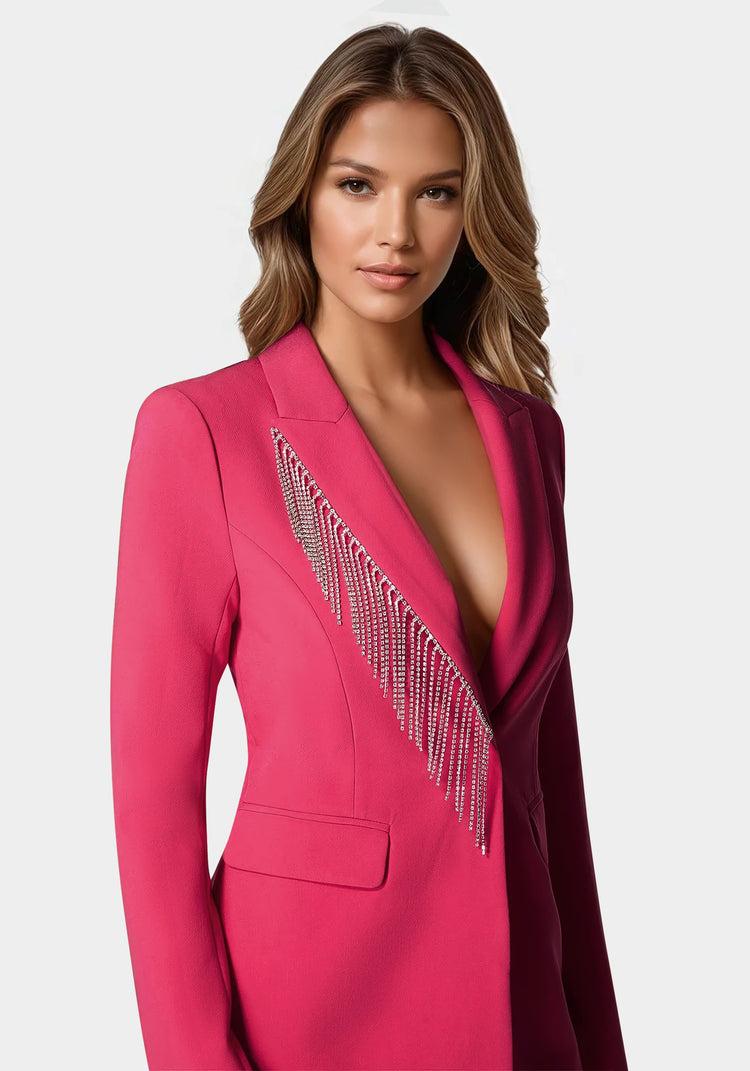 Bebe Rhinestone Fringe Tailored Blazer