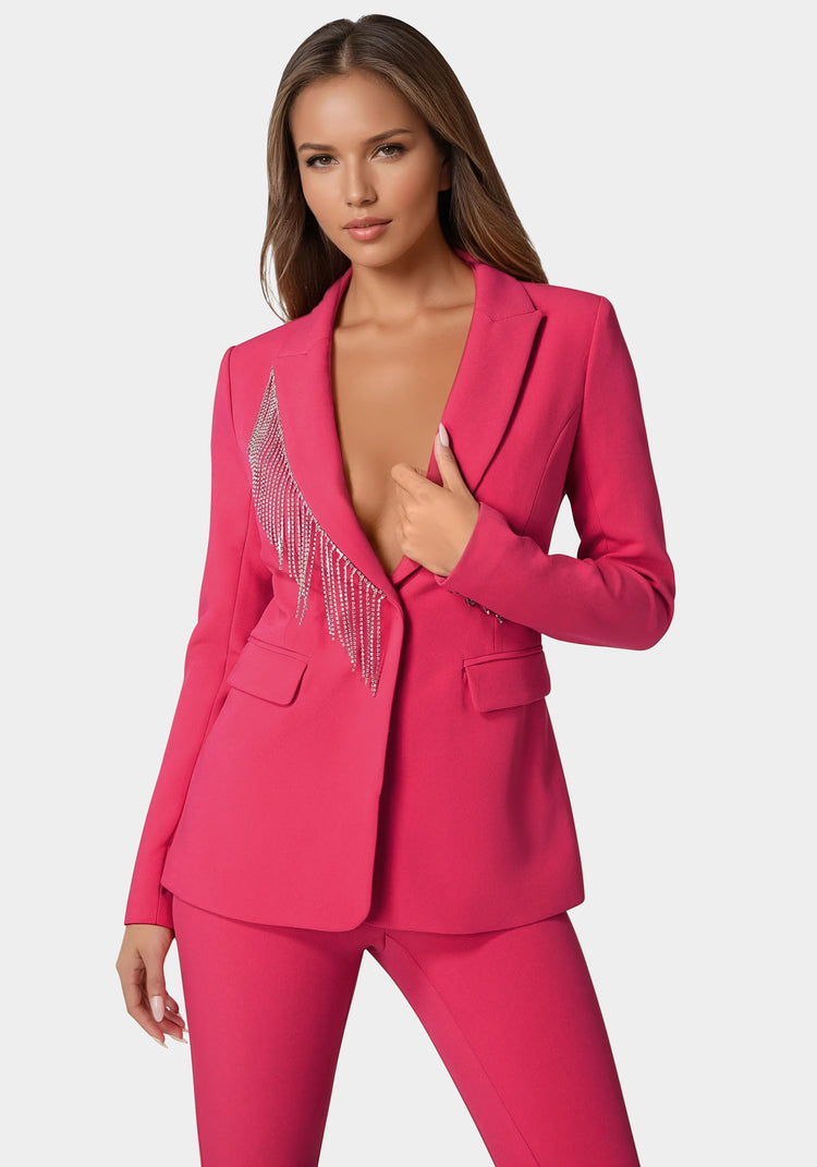 bebe Rhinestone Fringe Tailored Blazer