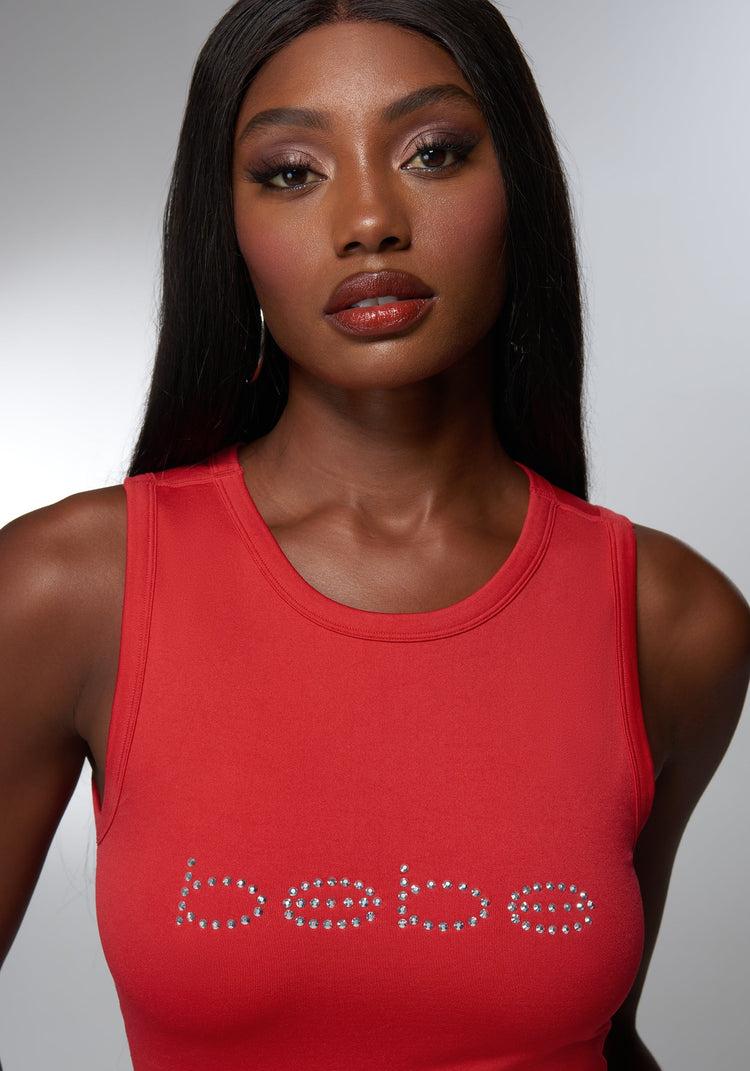 Bebe Rhinestone Logo Cropped Tank