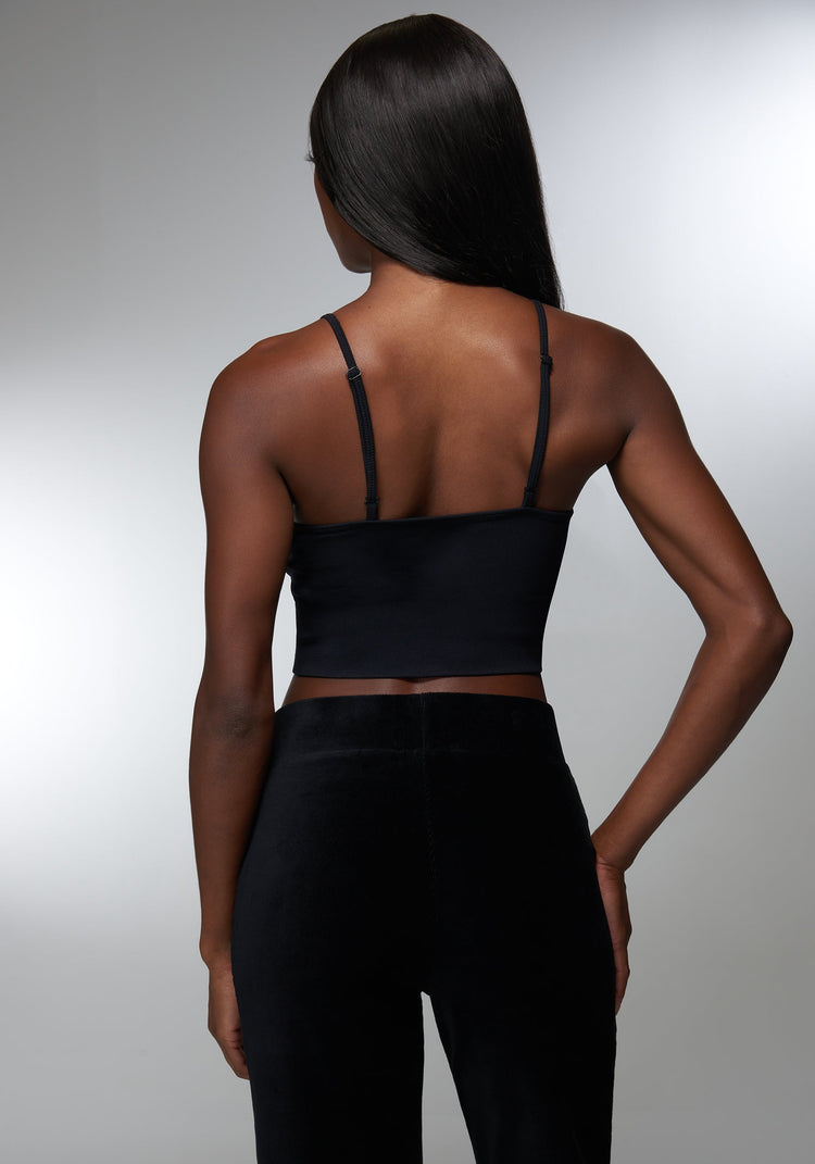 Bebe Rhinestone Logo V Neck Bra Tank