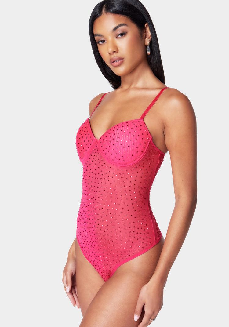 Bebe Rhinestone Mesh Bodysuit