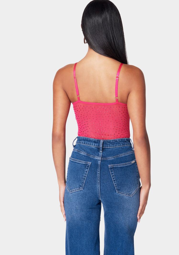 Bebe Rhinestone Mesh Bodysuit