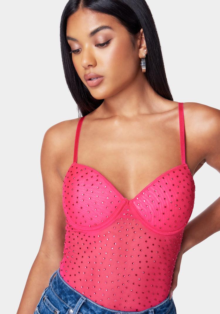 Bebe Rhinestone Mesh Bodysuit